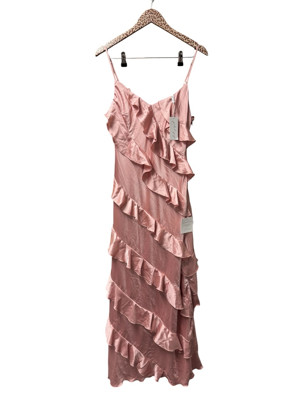 Petal + Pup Ciao Ruffles Maxi Satin Dress Sleeveless Long Pink Large NEW